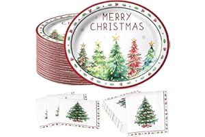 OUMUAMUA 100Pcs Heavy Duty Oval Christmas Paper Plates and Napkins Set Disposable, 12" Large Christmas Tree Dinner Plates Disposable Party Set, Paper Dinnerware for Holiday Winter Xmas Party Supplies