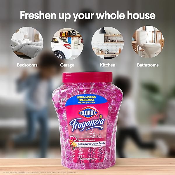 CLOROX FRAGANZIA CRYSTAL BEADS AIR FRESHENER VALUE PACK | LONG-LASTING AIR FRESHENER BEADS | GEL BEADS AIR FRESHENER IN SPRING SCENT FOR HOME, BATHROOM, OR CAR 12 OZ TWIN PACK