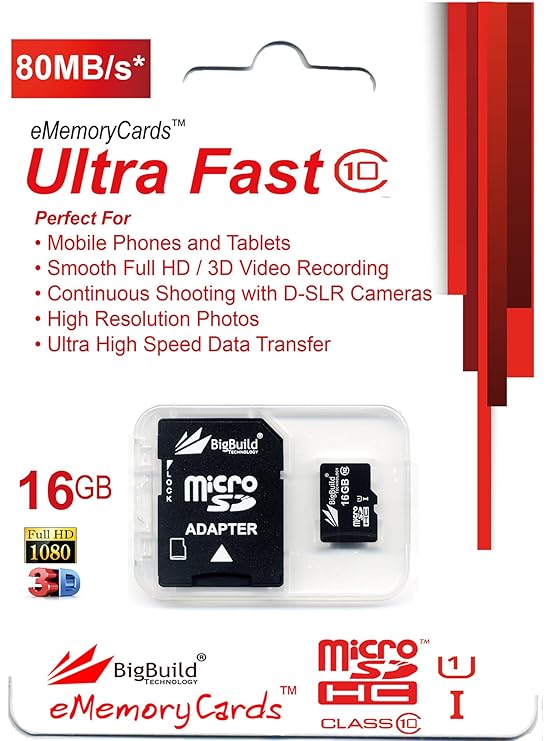 eMemoryCards 16GB Ultra-schnell-Klasse 10 Micro SD SDHC Speicherkarte für Drift Innovation Stealth 2 Camcorder