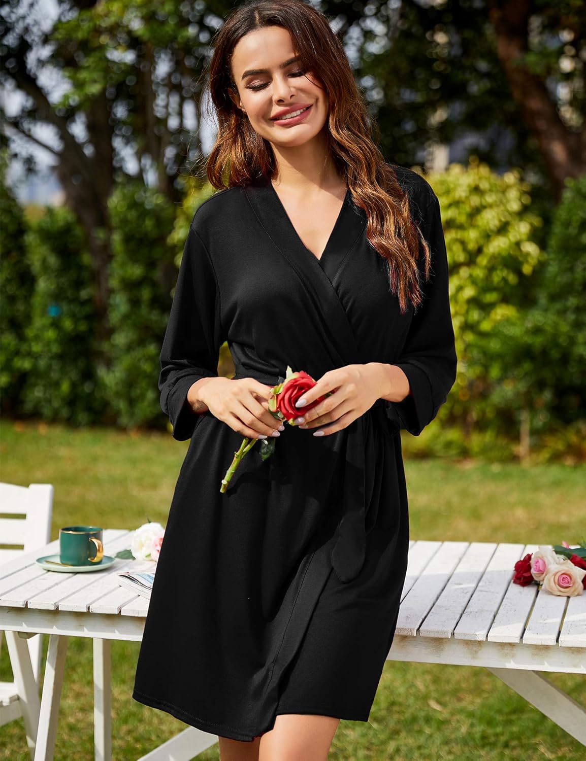 Hotouch Women Kimono Robes Cotton Lightweight Robe Short Knit Bathrobe Soft Sleepwear Ladies Loungewear S-XXL at  Women’s Clothing store