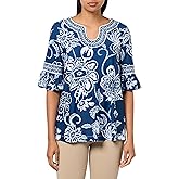 Ali Miles Women's Knit Printed Popover Tunic U Shaped Neckline