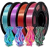 YOUSU 4x250g Dual Color PLA Filament 1.75 mm, Shiny Silk 3D Printer Filament Bundle, Color Change PLA Filament for FDM 3D Pri