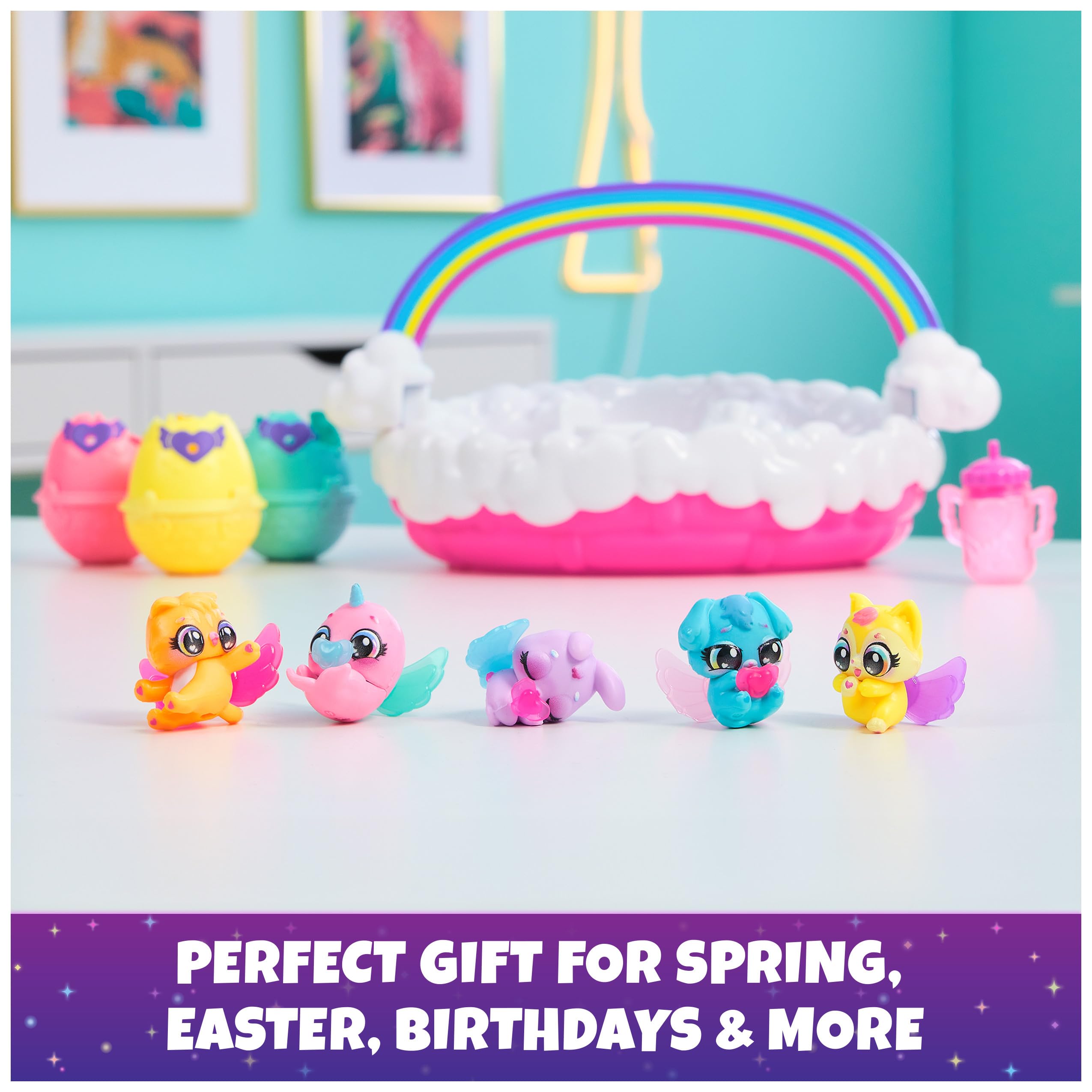 Hatchimals Alive, Neon Rainbow Spring Basket Toy (Styles May Vary), 3 Self-Hatching Easter Eggs, Gifts & Stocking Stuffers for Girls & Boys Ages 3 & up
