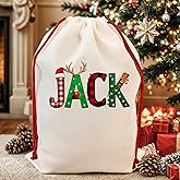 Personalized Christmas Santa Sack with Name & Initial, Custom Glitter Monogrammed Drawstring Bag, Custom Christmas Gift Bag for Boy & Girl, Customized Xmax Wrapping Gift Bags for Holiday Presents 2