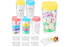 Resholder Easter Crafts Easter Coloring Cup Easter Party Cups Easter Gift for Kids Students Easter Cups with Lids and Straws