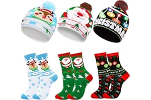 MGparty Christmas Hats Socks Winter LED Costume Light Up Beanie Knit Hat Crew Sock Holiday Party Favors for Adults Kids