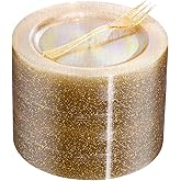 WELLIFE 60PCS Gold Glitter Dessert Plates and 60PCS Plastic Forks, 6.3 inch Disposable Dessert Plates for 60 Guests, Durable Gold Glitter Cake Plate, Perfect for Party