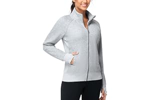 THE GYM PEOPLE Women's Full Zip Up Workout Sweatshirts Fleece Stand Collar Fall Jackets with Pockets Thumb Hole