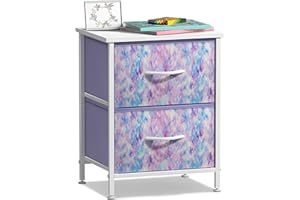 Sorbus Nightstand with 2 Drawers - Kids Bedside Furniture End Table Night Stand - Steel Frame, Wood Top & Easy Pull Fabric Bins - Dresser & Chest for Home, Bedroom Accessories, Office & College Dorm