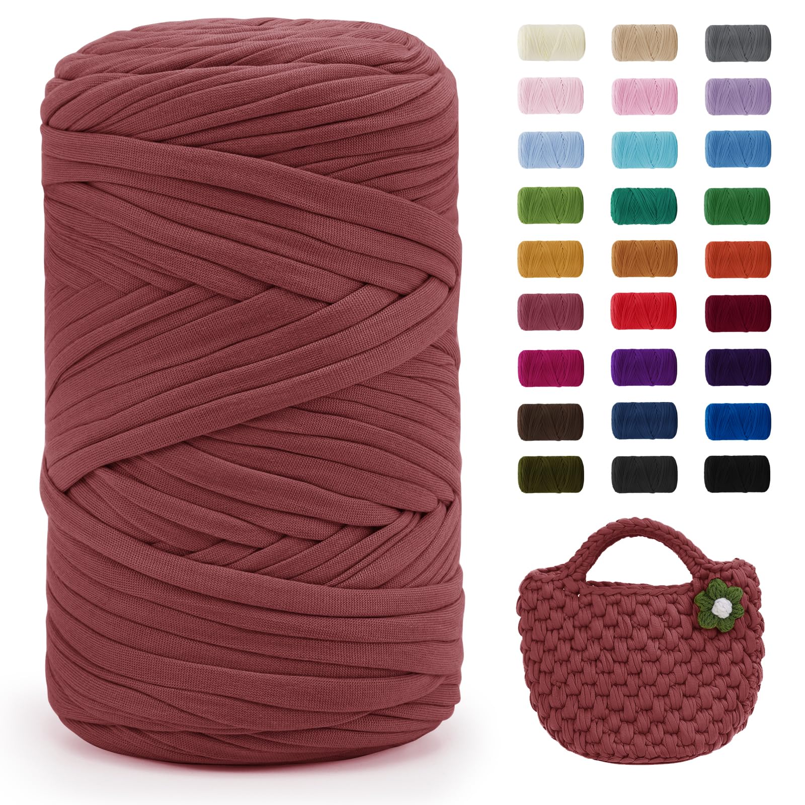 Uiopa Leather Pink T-Shirt Yarn, 400g/120m Elastic Fabric Crochet Cloth T Shirt Yarn, Chunky Hand Knitting Polyester Ribbon for Crocheting Bags/Baskets/Rugs, Home Decor, DIY Crafts