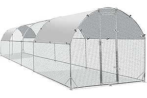 BETTERHOOD Large Metal Chicken Coop Upgrade Tri-Supporting Wire Mesh Chicken Run,Chicken Pen with Water-Resident and Anti-UV Cover,Duck Rabbit House Outdoor(9'W x 25'L x 6.5'H)