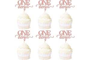 Ercadio 24 Pack Onederful Cupcake Toppers Rose Gold Glitter Onederful Cupcake Picks Onederful Cupcake Decorations for Baby Shower Kids first Birthday Theme Party Cake Decoration Supplies