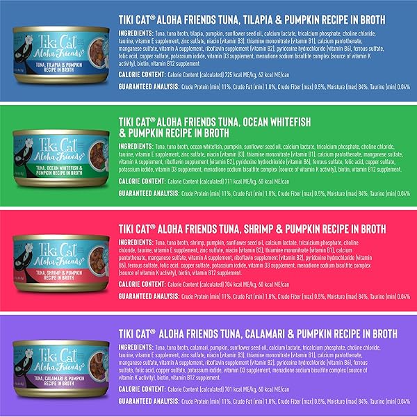 TIKI CAT ALOHA FRIENDS VARIETY PACK, SEAFOOD FLAVORS WITH PUMPKIN, WET, HIGH-PROTEIN & HIGH-MOISTURE CAT FOOD, FOR ALL LIFE STAGES, 3 OZ. CANS (PACK OF 12)