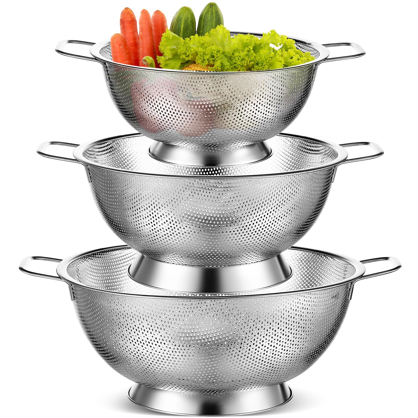 Bokon 3 Pcs Stainless Steel Colander Set Colander Bowl and Sieves 1/3/5 ...