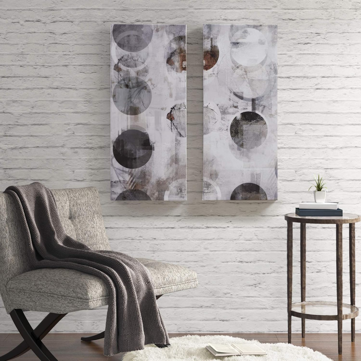 INK+IVY Circular Meridian Wall Art Living Room Décor - Abstract Industrial Geometric Canvas Home Accent Modern Bathroom Decoration, Ready to Hang Poster Painting for Bedroom, 15" x 35", Multi, 2 Piece: Posters & Prints
