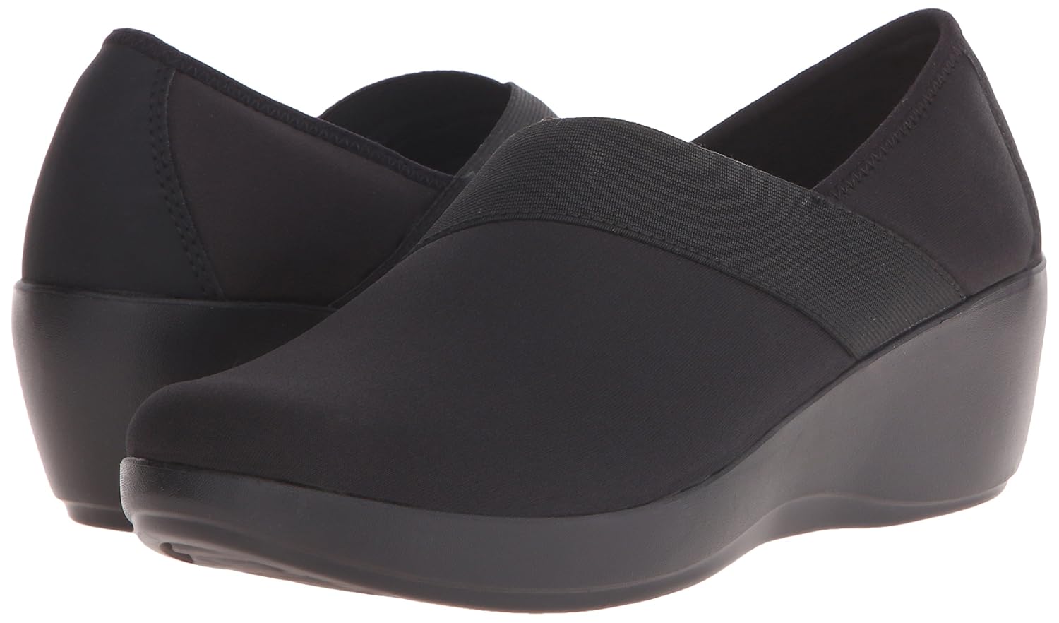 crocs busy day stretch asym women wedge in black