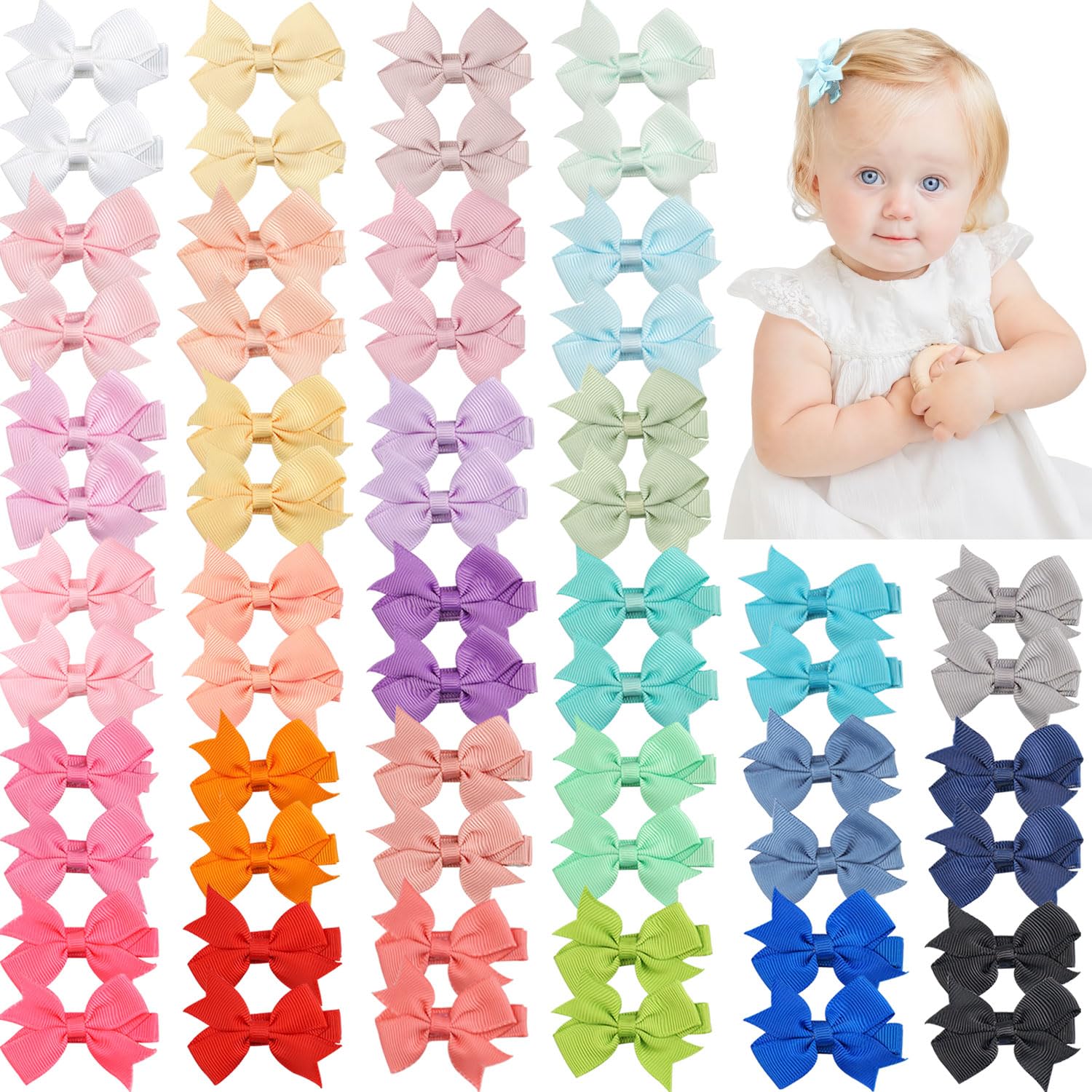Photo 1 of CÉLLOT Hair Clips for Baby Girls - 60 Tiny 2" Fully Covered Bows Barrettes for Infants and Toddlers