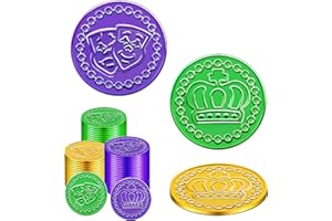 SpinLaLa 100 Count Mardi Gras Plastic Coins - Assorted Purple Green Gold Coins for Mardi Gras Decorations Parade Party Favors, Play Coins for Kids Party Theme Props Decoration