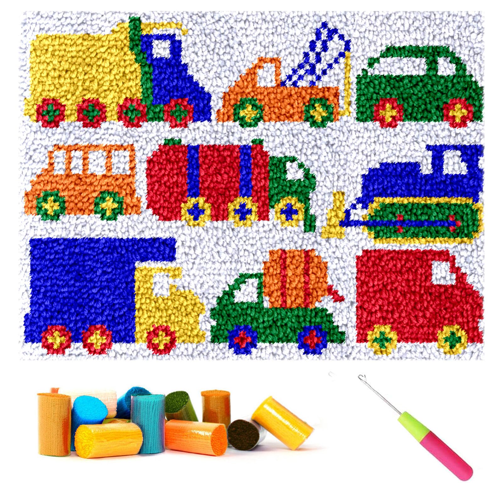 CCWORAN Car Rug Making Kit for Adults DIY Craft Latch Hook Rug Kit Set Tapestry Cushion Knitting Patterns Printed Mesh Mat Canvas Wool Yarn Fabric Decorations Home Gift Kids Women 10