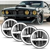 MGLLIGHT 5 3/4'' 5.75 inch LED Headlights 4pcs Set H5001 H5006 Sealed Beam Classic Reflector DRL Turn Signal Halo fit for Oldsmobile Muscle Car C10 Pickup Truck