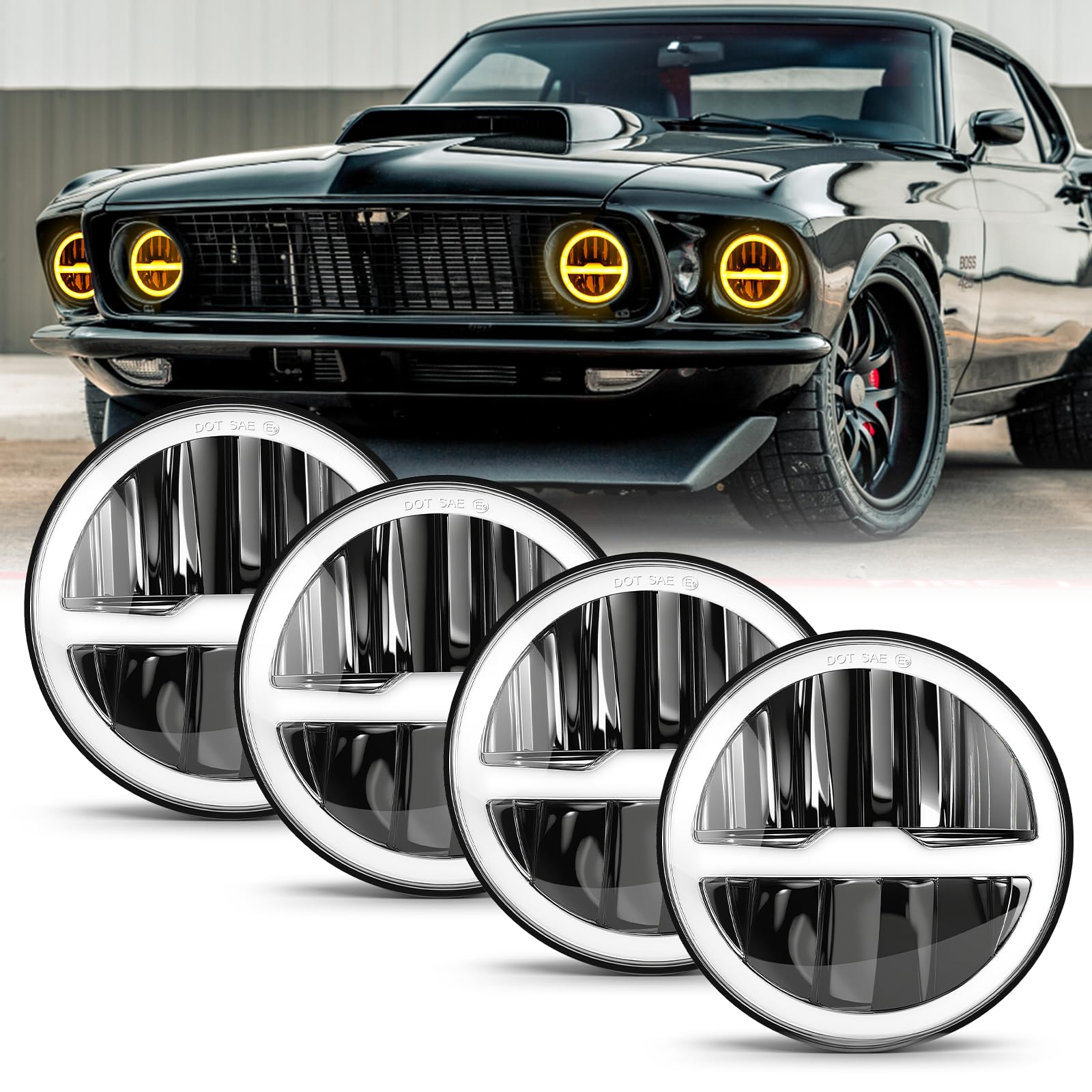 Photo 1 of MGLLIGHT 5 3/4'' 5.75 inch LED Headlights 4pcs Set H5001 H5006 Sealed Beam Classic Reflector DRL Turn Signal Halo fit for Oldsmobile Muscle Car C10 Pickup Truck
