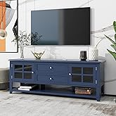 TV Stand for TVs up to 60'', Entertainment Center with Multifunctional Storage Space, TV Cabinet with Modern Design, Media Console for Living Room, Bedroom. (Blue)