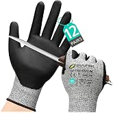 DULFINE A3/A4/A9 Cut Resistant 2/3/6/12 Pairs Work Gloves for Men &amp; Women | Touchscreen, Foam Nitrile Coated, Ideal for Glass Cutting, Wood Carving