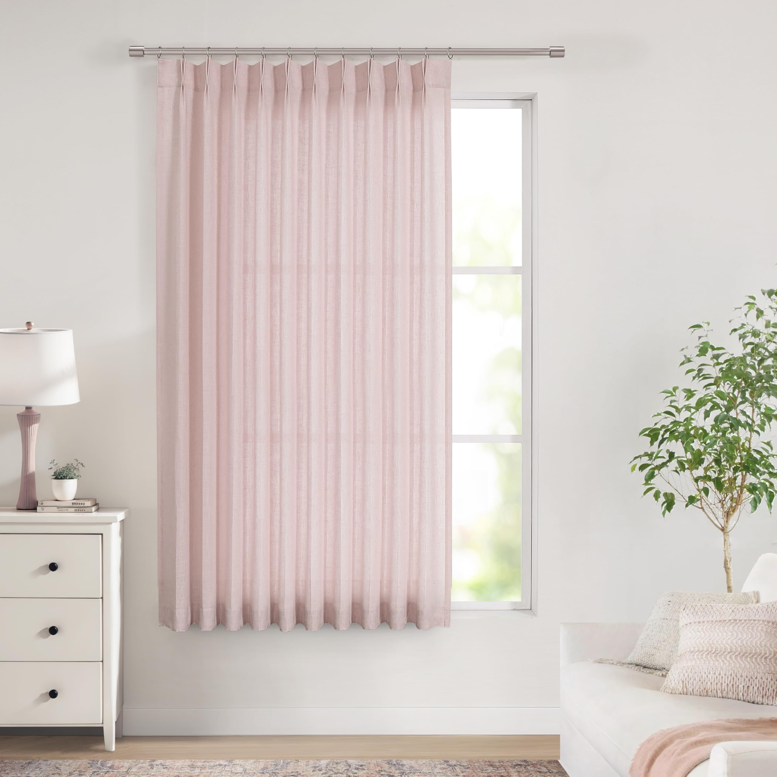 Vision Home Soft Pink Pinch Pleated Semi Sheer Curtains Textured Linen Blended Light Filtering Window Curtains 72 inch for Living Room Bedroom Patio Pinch Pleat Drapes with Hooks 1 Panel 60" Wx72 L Image Vision Home Soft Pink Pinch Pleated Semi Sheer Curtains Textured Linen Blended Light Filtering Window Curtains 72 inch for Living Room Bedroom Patio Pinch Pleat Drapes with Hooks 1 Panel 60" Wx72 L Image