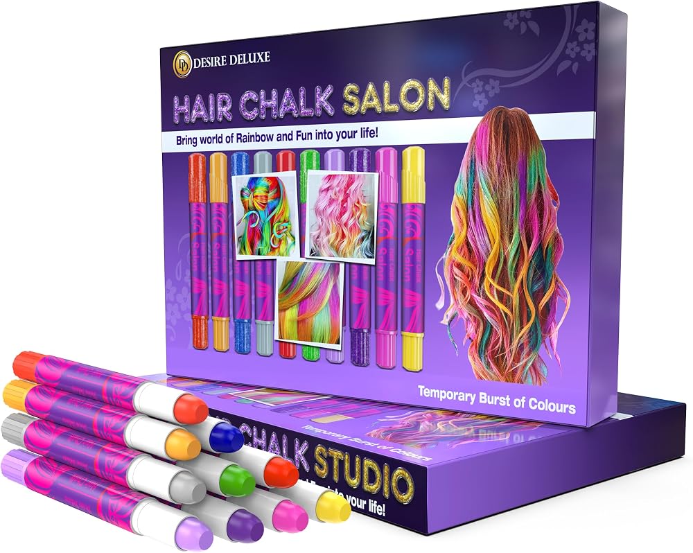 Desire Deluxe Hair Chalk Gift Set for Girls 10 Non-Toxic Washable Colors