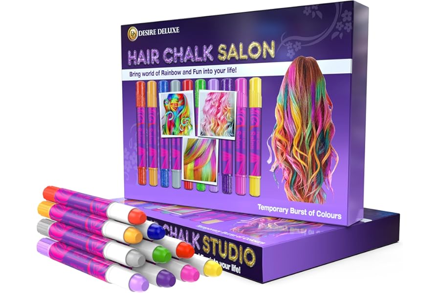 Desire Deluxe – Girls Gifts Hair Chalk 10 Temporary Non-Toxic Easy Washable Hair Dye Colourful Pens