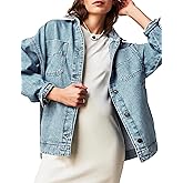 APRROOT Jean Jacket for Women Oversized Shacket Denim Jacket Trendy Fall Outfits 2025 Split Button Down Boyfriend Shirts