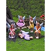 Lamnes Miniature Fairy Garden Figurines 5Pcs, Small Flower Fairies Ornaments Resin Mini Fairy Figurines Outdoor Decor Art for Fairy Garden Pot Bonsai Micro Landscapes Craft Decoration Accessories