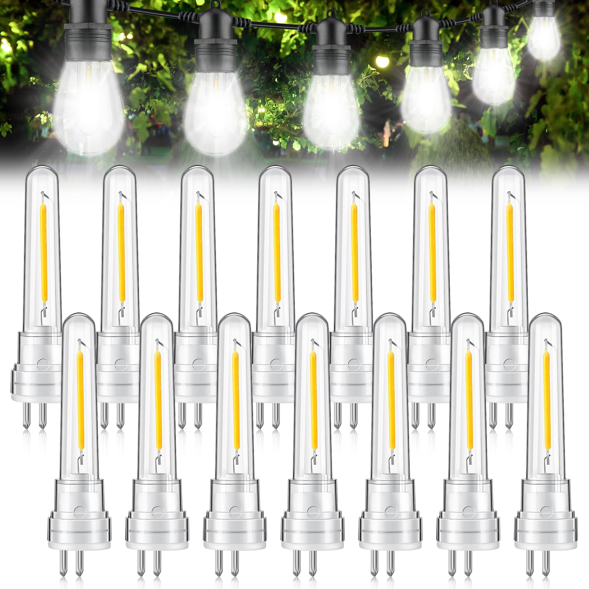 Photo 1 of Meonum 14 Pack S14 LED Light Bulbs, 1.7 Watt, Shatterproof Waterproof and Dimmable for Outdoor Patio String Lights, 6000K Cool White