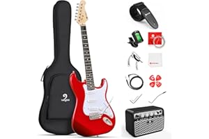 Electric Guitar Beginner Kit, 39 Inch Full Size Electric Guitar with 10W Amp for Beginners Adults Teens, Metallic Red, by Van