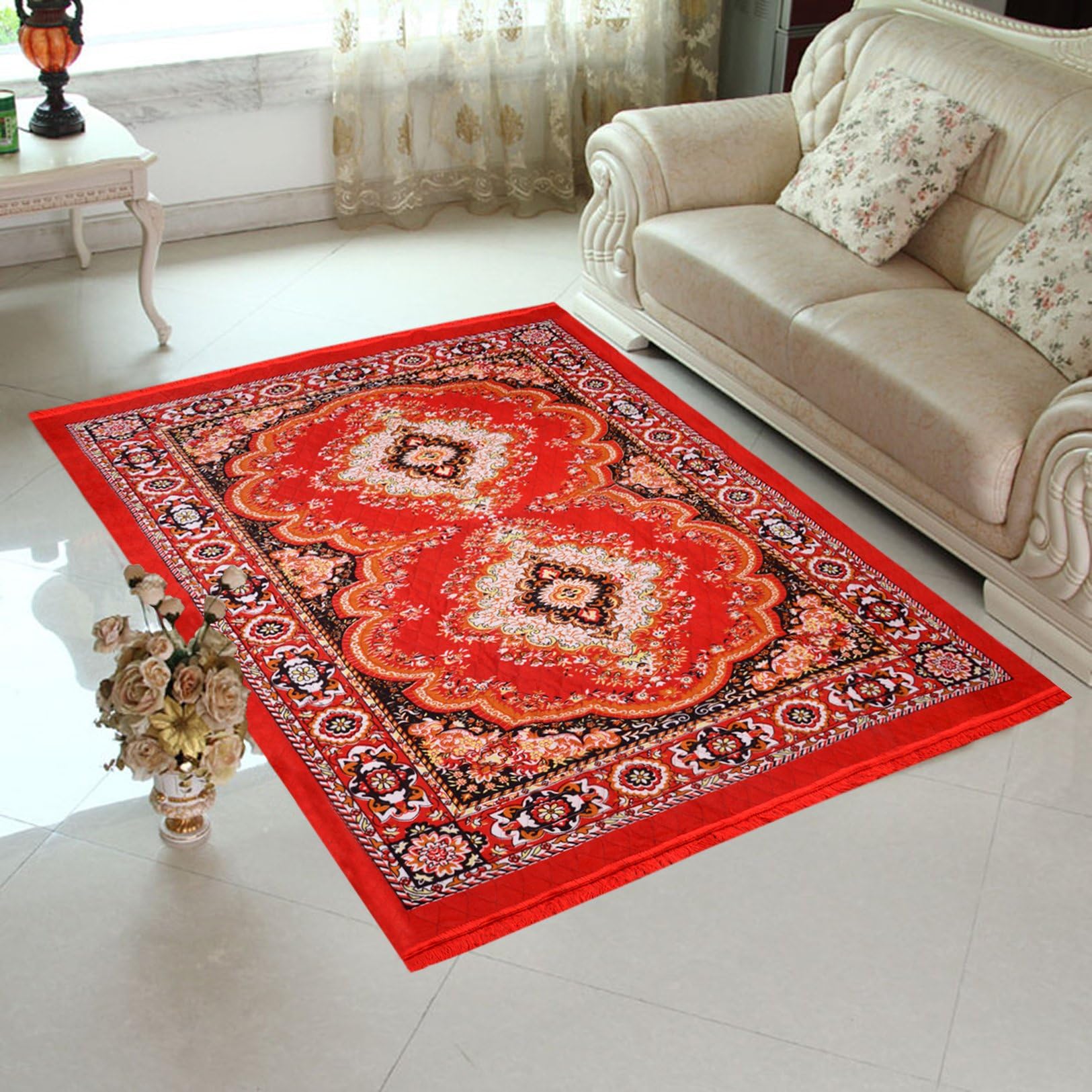 HOME ELITE Floral Design Washable Anti-Allergic Premium Carpet, RG-CRT-305, Multicolor