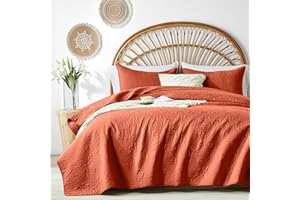 Akkialla Rose Floral King Size Quilts,Quilt Bedding Set for King Bed,Burnt Orange 3-Piece Lightweight Microfiber Bedspread,Botanical Flower Pattern Coverlet Set for All Seasons(1 Quilt,2 Pillow Shams)