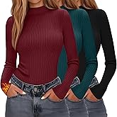Evervibe 3 Pack Women's Mock Neck Thermal Tops Long Sleeve Cotton Ribbed Knit Turtleneck Shirts Slim Fitted Casual Base Layer