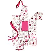AMOUR INFINI 5 Piece Set of Apron,2 Kitchen Towel,Oven Mitt and Pot Holder in a Valentine Cup Cakes Design Event Outdoor BBQ Baking Grilling Party Kitchen Decor