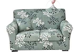 Keyroal Stretch Printed Sofa Cover Couch Covers, 4-Piece Loveseat Slipcovers With 2 Separate Cushion Cover & 1 Pillow Case, Washable Spandex Furniture Protector for Living Room(Loveseat, Leaf Pattern)