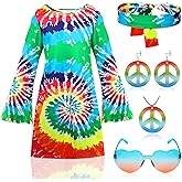 Heentan 6 Pcs 70s Outfits for Kids Girls 60s Hippie Costume Decades Day Outfits Halloween Dress up