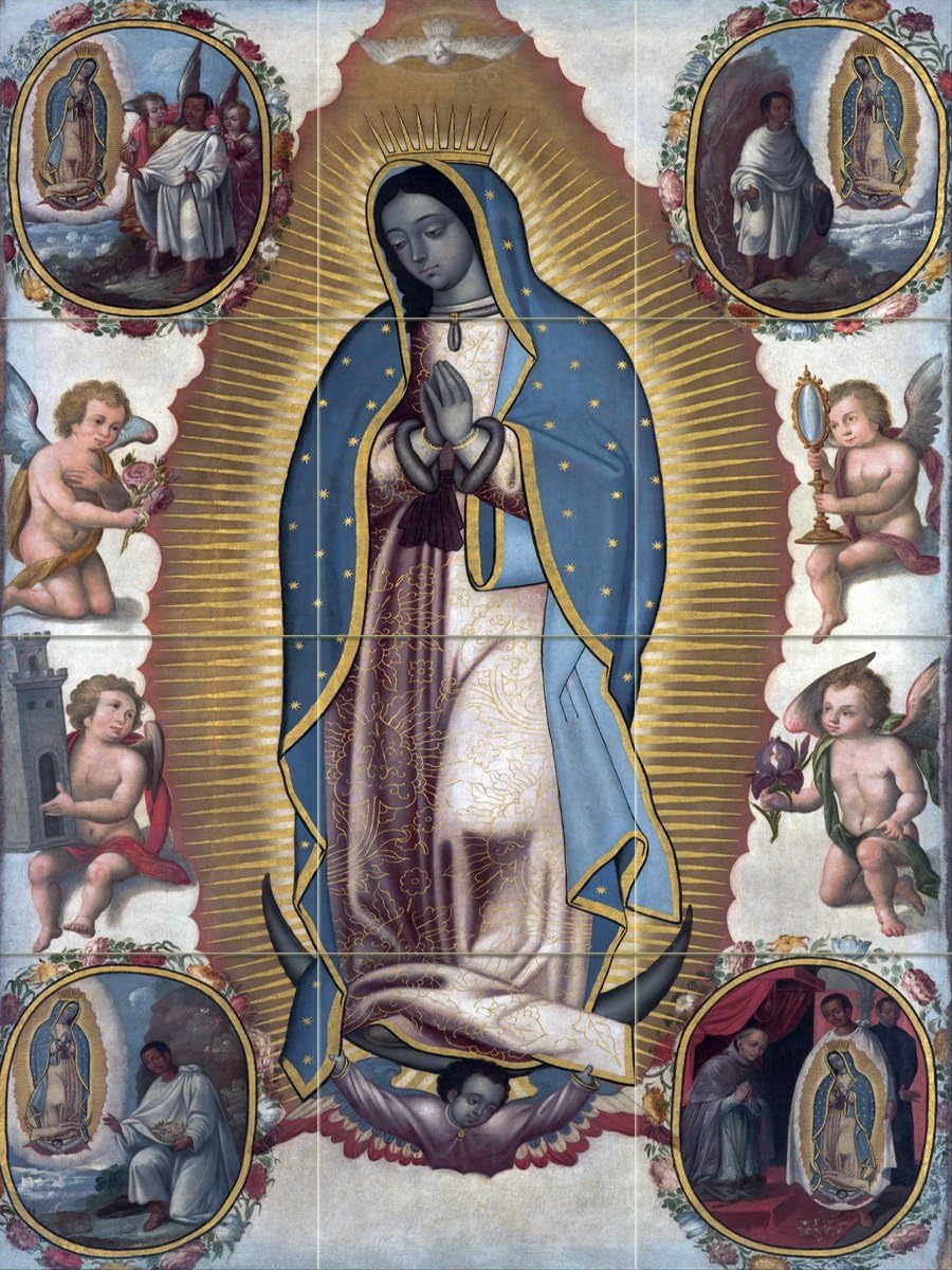 Virgin of Guadalupe Pattern 1700 Year Tile Mural Kitchen Bathroom Wall Backsplash Behind Stove Range Sink Splashback 3x4 12" Ceramic, Glossy