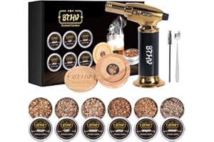 BTHW Cocktail-Smoker-Kit with Torch for Whisky Bourbon Cocktail, 6 Kinds of Wood Smoked Chips, Old Fashioned Smoker Kit Birthday Gifts for Boyfriend Husband Father (No Butane) (Gold)