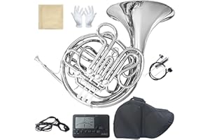 TIANCHUNYUE Double French Horn (Fb/Bb) 4 Keys Gold Lacquer - Intermediate Brass Instrument with Case, Mouthpiece and Cleaning Kit - Complete Accessory Kit for Concert Band and Solo Performance (Silver)
