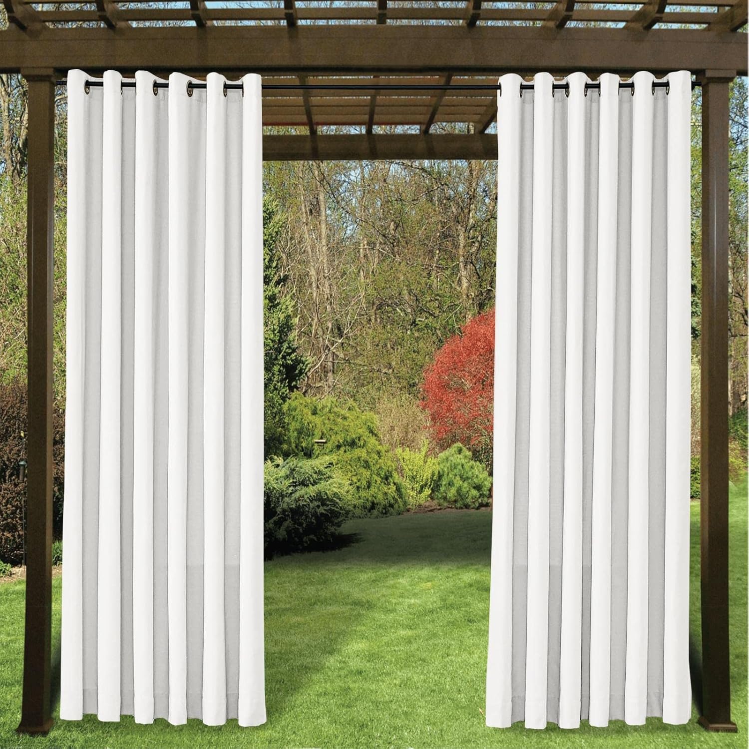 Outdoor Curtains - ChadMade Windproof Outdoor Curtain with Weights Fade Resistant Acrylic Outdoor Curtain Rust-Proof Aluminum Grommet Drape for Gzaebo Sun Blocking, 55Wx96L(Inches) Natural, 1 Panel, Heck Collection