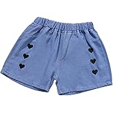 Girls' Ripped Jean Shorts Elastic Waist Cut Off Denim Shorty Shorts