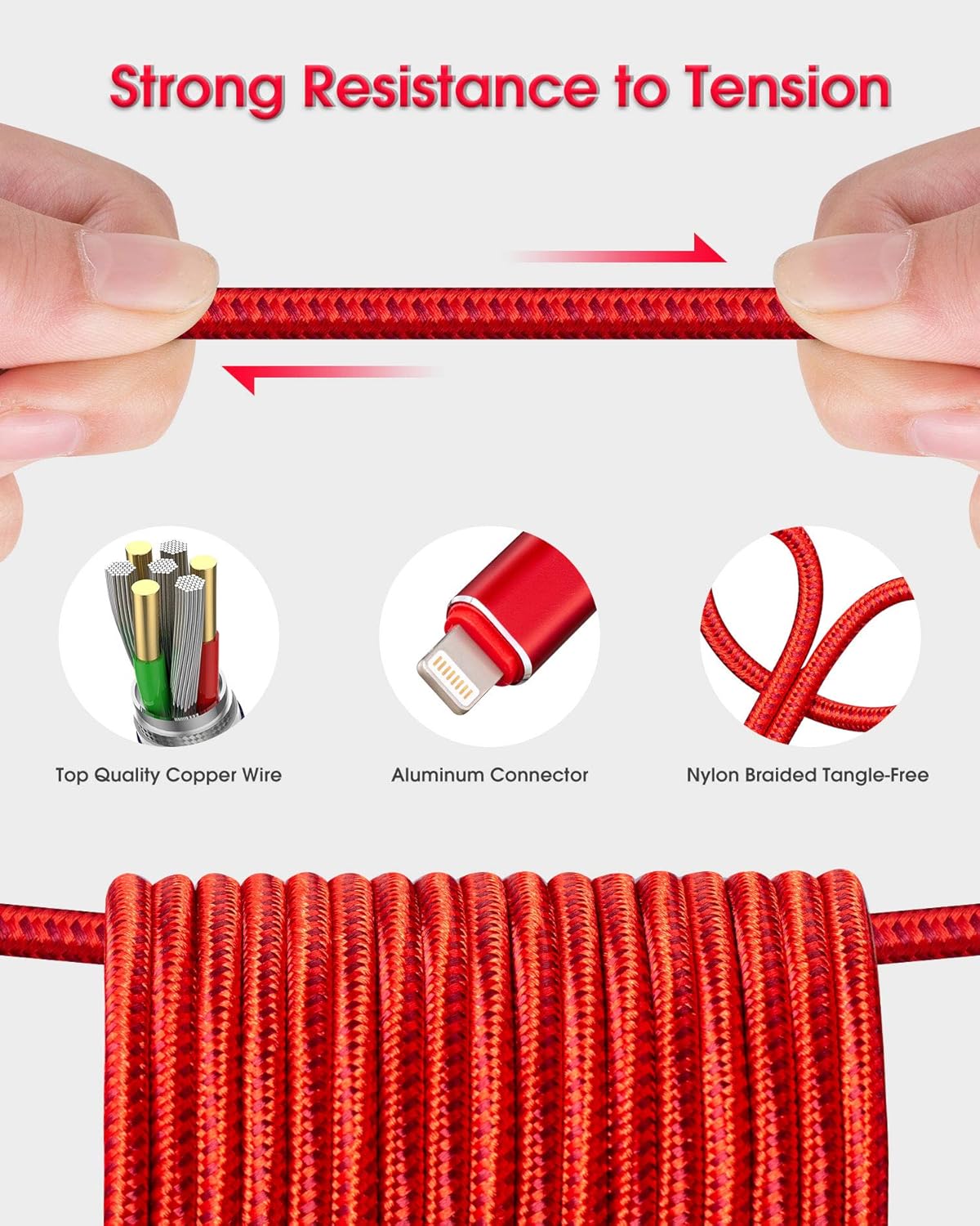 10ft iPhone Charger, 2 Pack Lightning Cable 10 Foot Nylon Braided USB Charging & Syncing Long iPhone Charger Cord 10 feet Compatible with iPhone Xs/XR/XS Max/X/7/7Plus/8/8Plus/6S/6SPlus