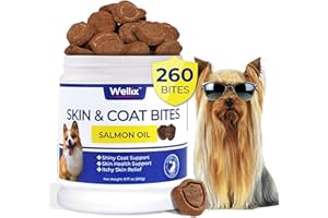 260 Bites Wellix Dog Skin and Coat Supplement - Affordable, Long-Lasting Omega 3 Fish Oil for Dogs - Supports Skin & Coat, It