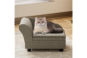 Oarlike Pet Sofa Linen Fabric Comfort Dog Couch with Storage Box Removable&Washable Cushion Dog Sofa Bed for Small and Medium Dogs, Cats for All Seasons (Small, Gray)