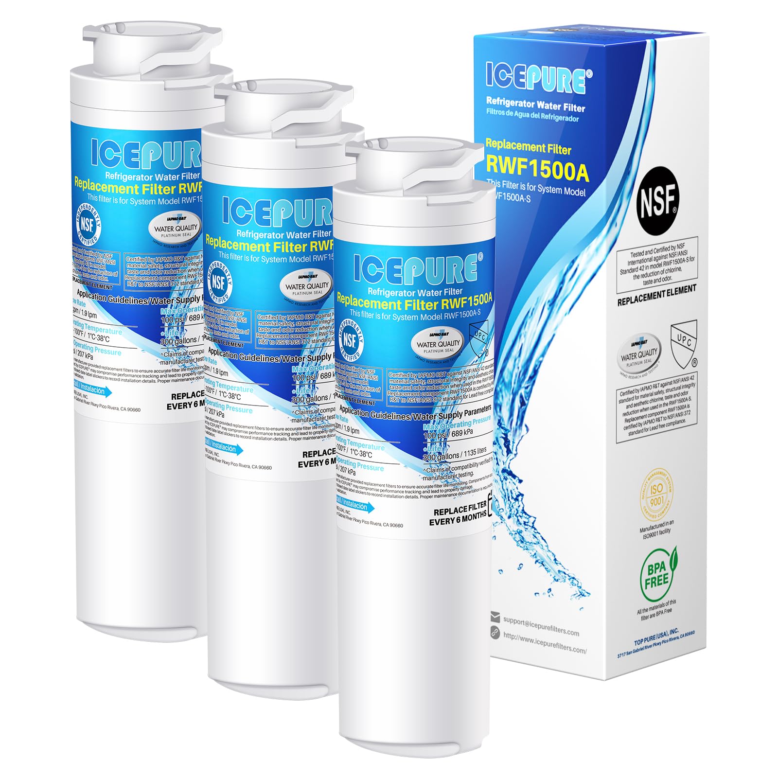 Photo 1 of ICEPURE MSWF Refrigerator Water Filter Compatible with GE® MSWF, SmartWater 101820A, 101821B, RWF1500A 3 PACK