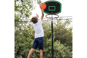 PULAIM Trampoline Basketball Hoop, Fit for Straight Pole and Curved Pole, Basketball Hoop for Trampoline with 2 Mini Basketball and Pump, Easy to Install